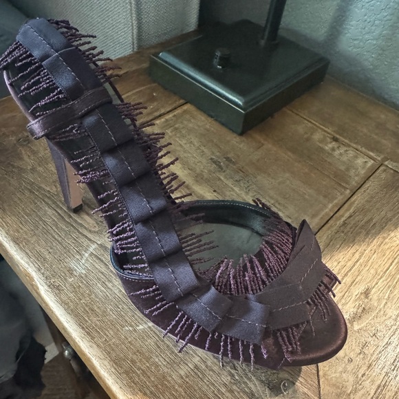 Salvatore Ferragamo Plum Peep Toe Sandal Heels Size 8.5 - Picture 9 of 15